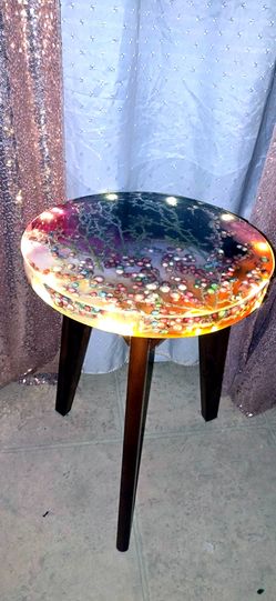 Resin Art Side Table with LED Lights
