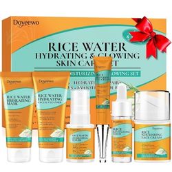Skin Care Set, Women Teen Skincare Rice Water Hydrate Glow Repair Anti-Aging Facial Routine Kit Gift Set for Womens Mom Wife Teenager Girl Birthday Tr