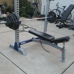 Bench, bar, and weight plates