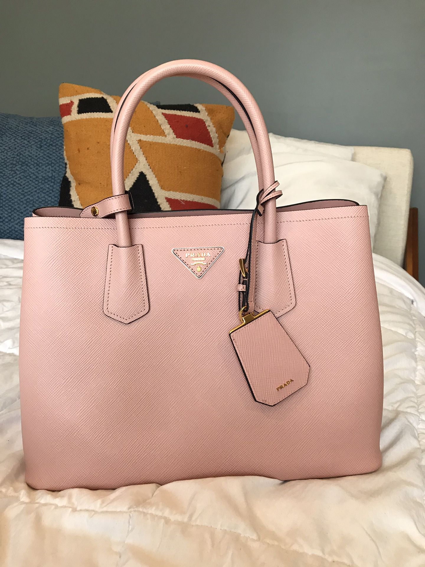 Prada Pink Saffiano Cuir Leather Medium Double Handle Tote For