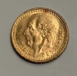 1945 Mexico Gold 2.5 Dos y Medio Pesos Gold Coin .0603 Troy Oz