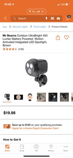 Mr Beams Outdoor UltraBright 450 Lumen Battery Powered Motion Activated Integrated LED Spotlight, Brown Mr Beams Outdoor UltraBright 450 Lumen Battery Powered Motion Activated Integrated LED Spotlight, Brown