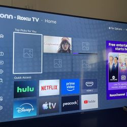 65” Onn Roku Smart Tv With Wall Amount Attached 