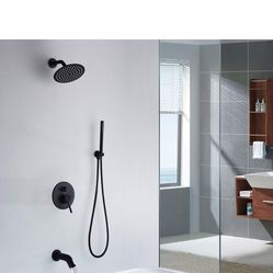Brushed Nickel Shower System with Waterfall Tub Spout Black, And Chrome And Nickel  C32