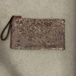 Coach Pink Rose Gold Sequin Large Clutch Bag