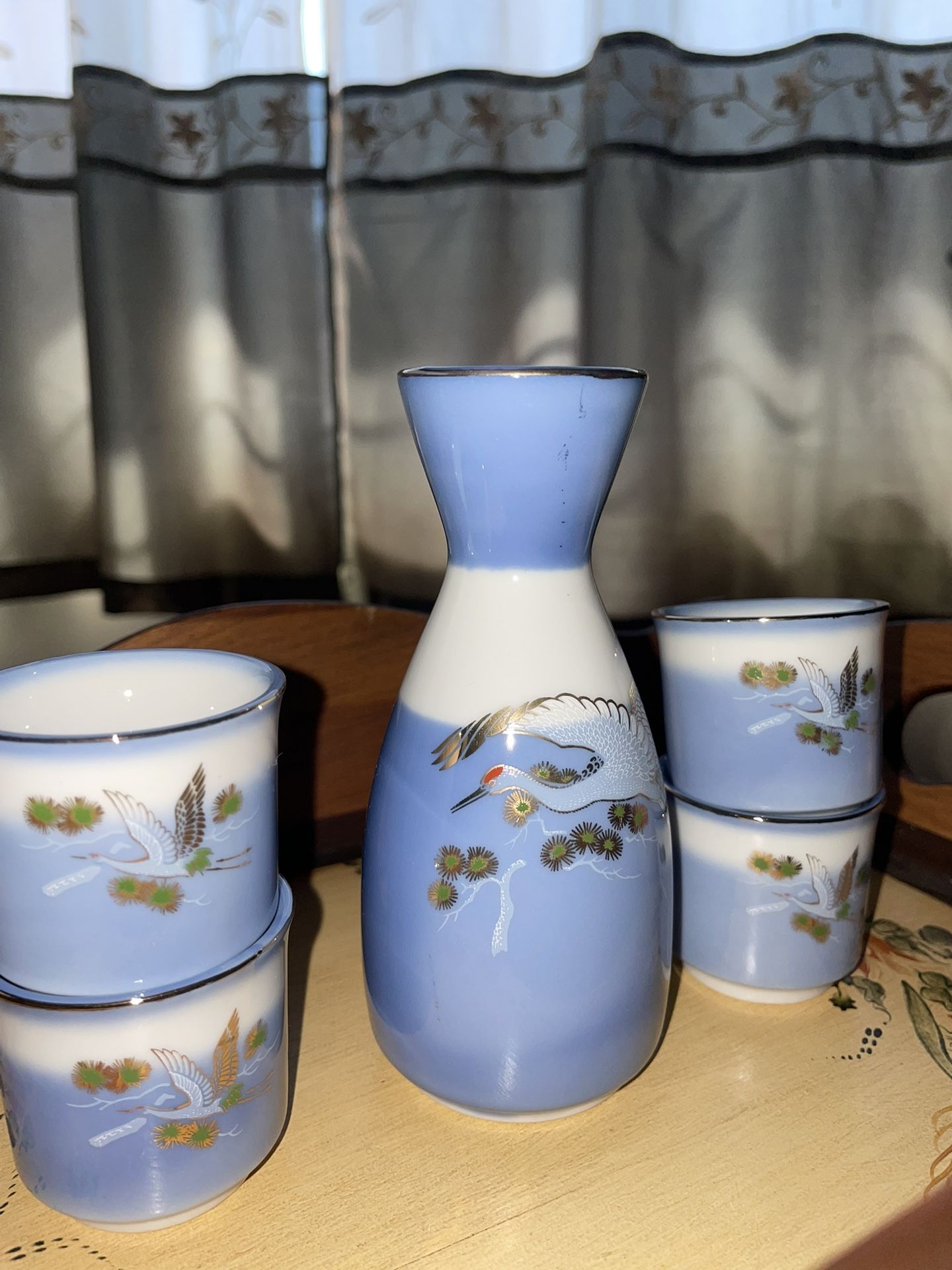 Vintage Arita porcelain crane design SAKE bottle SAKE cup 5 piece set