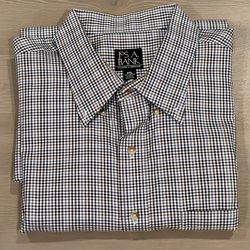 Jos. A. Bank White, Brown, & Blue Check Button Down Shirt, XXL
