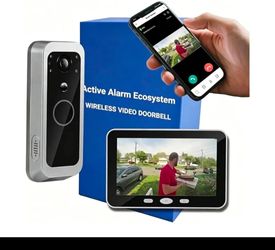 Wireless Doorbell Camera No Subscription with Monitor, 2K HDR Local SD