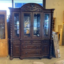 Grand 2Pc. Dark Finish Hutch w/ Glass Shelves