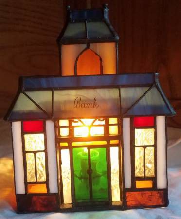 Holiday Creations Stained Glass Bank in Box Christmas Village