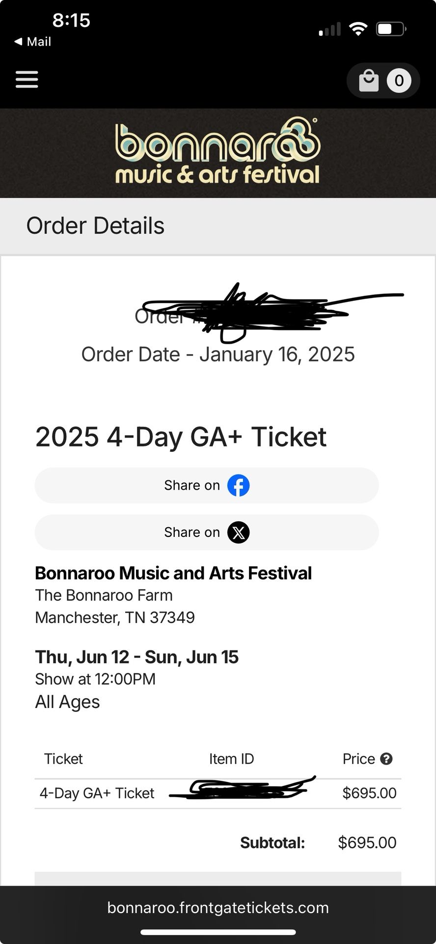 4 Day GA+ Bonnaroo Ticket