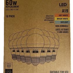 LED Light Bulb Non-Dimmable 3CCT A19 60W Eqv 12A19603CCTND04 16 Pk