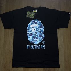 BAPE Blue and Black Camo Short Sleeve Men T-Shirt Size M