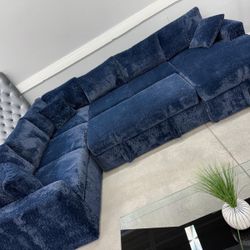 Sleeper Sectional With Storage Chaise 💙 Dark Blue Color 