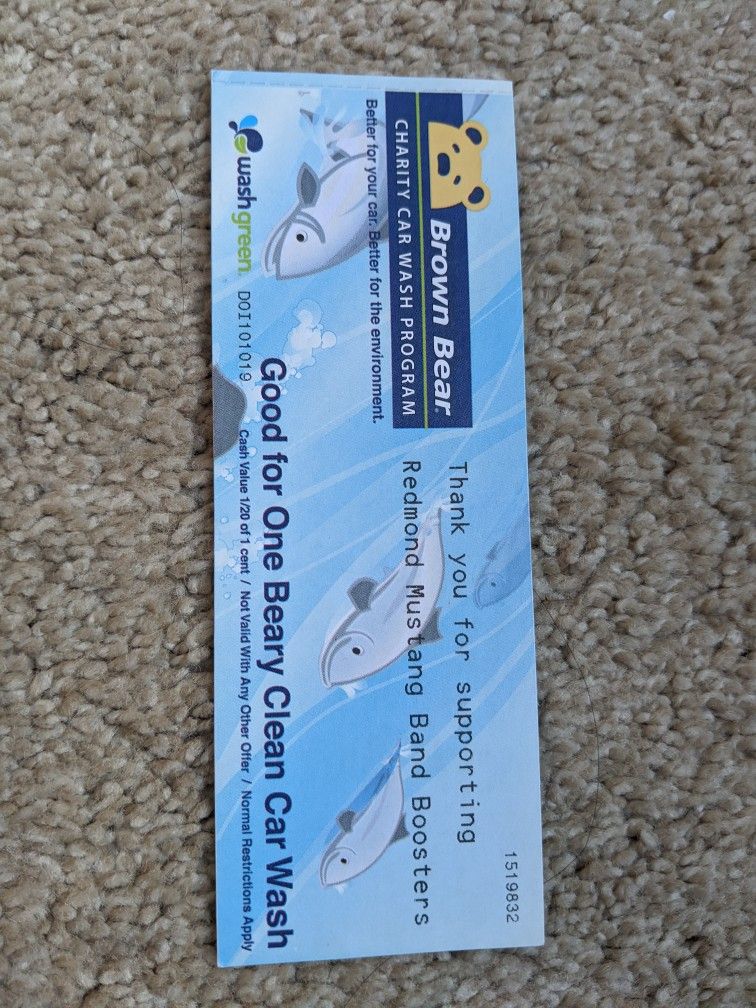 Brown Bear Car Wash Tickets