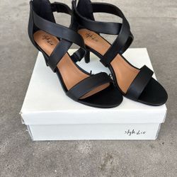 Women's Haley Ankle Strap Single Band Flare Heels with Memory Foam Insole - A New Day™