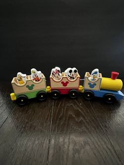 Mickey Mouse Wooden Train Set & 5 Disney Characters Figurines Set (2 Piece Lot)