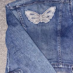 Cute Little Girls Denim Jean Jacket With Butterfly On Back Size large