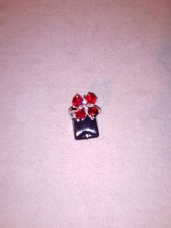 Natural garnet and white topaz silver filled ring size 7