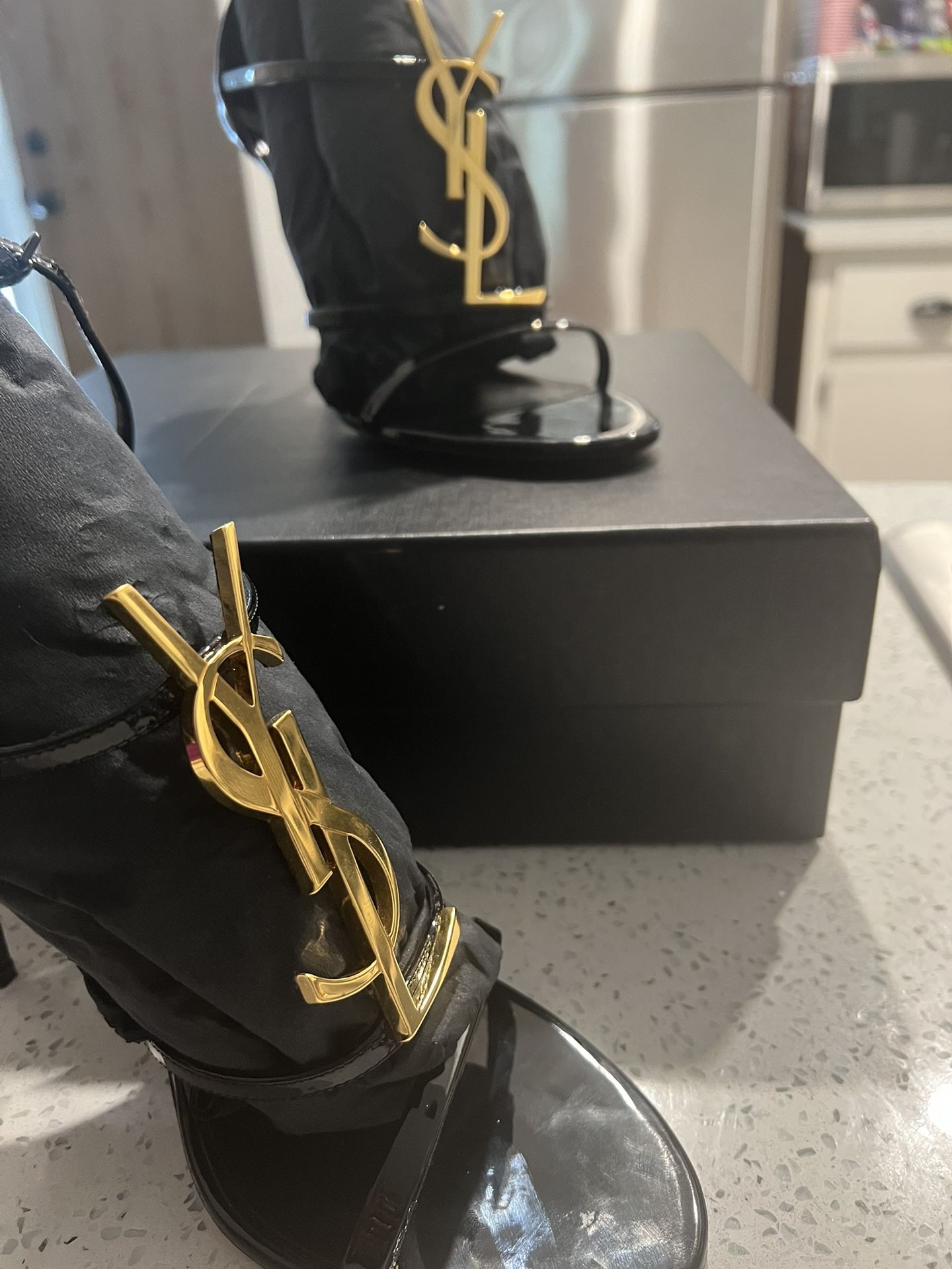 YSL High Heels, Black And Gold Size 42