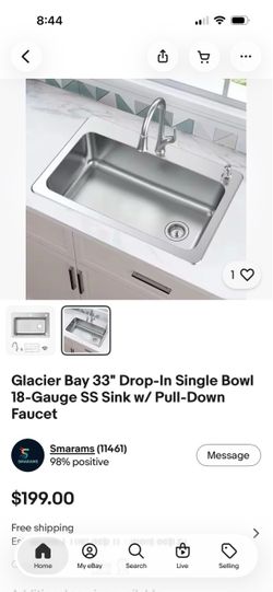 Glacier Bay 33" Drop-In Single Bowl Stainless Steel Sink