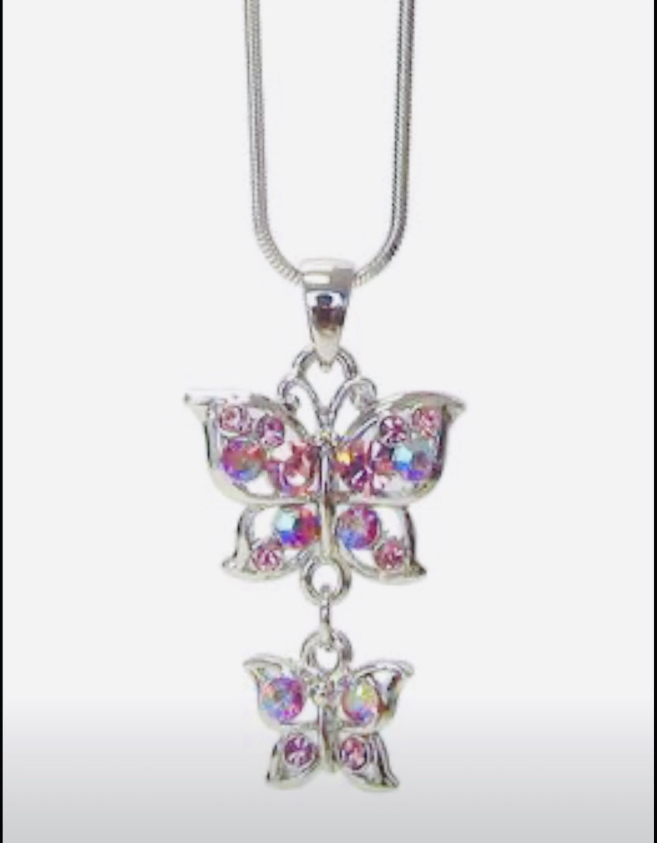 *MOTHERS DAY GIFT* ❤️ Crystal Double Aura Borealis Butterfly Pendant Necklace *See My Other 800 Items*