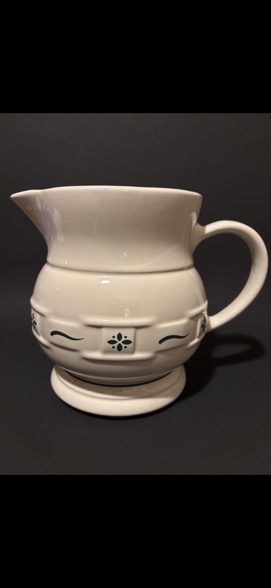 Longaberger Traditions Pottery Green Pitcher Made in USA
