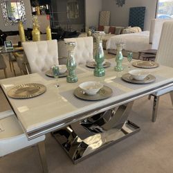 Kerwin White & Chrome 7pc Dining Room Set