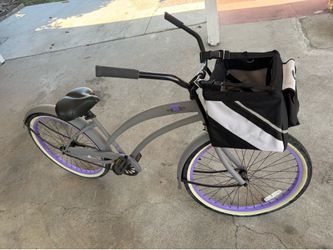 Gray & purple beach cruiser bike
