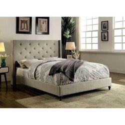 Brand New Warm Grey Platform Bed with Nail head design