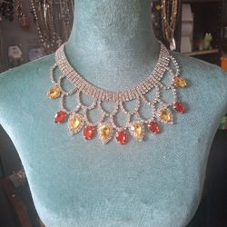 Rhinestone Bib Statement Necklace 