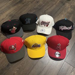 Bundle Of Adjustable Hats x6  Los Angeles Lakers hat Anaheim Angels hat Miami Heat hat x2 Miami Marlins Hat Tampa Bay Bucs hat