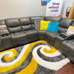 Madrid gray leather reclining sectional only $1499. Easy finance option. Same day delivery.