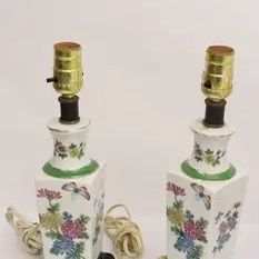 Pair Of Vintage Porcelain Lamps Butterfly Motif