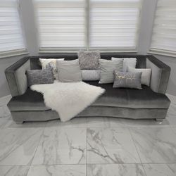 Gray Silver Velvet Sofa Chrome 90" Furniture 