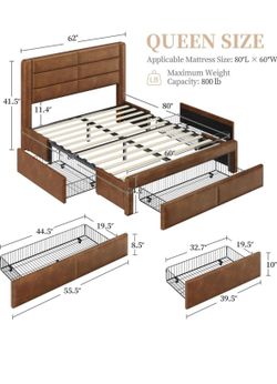 Yahee Tech Queen Size Bed Frame/ USB Ports