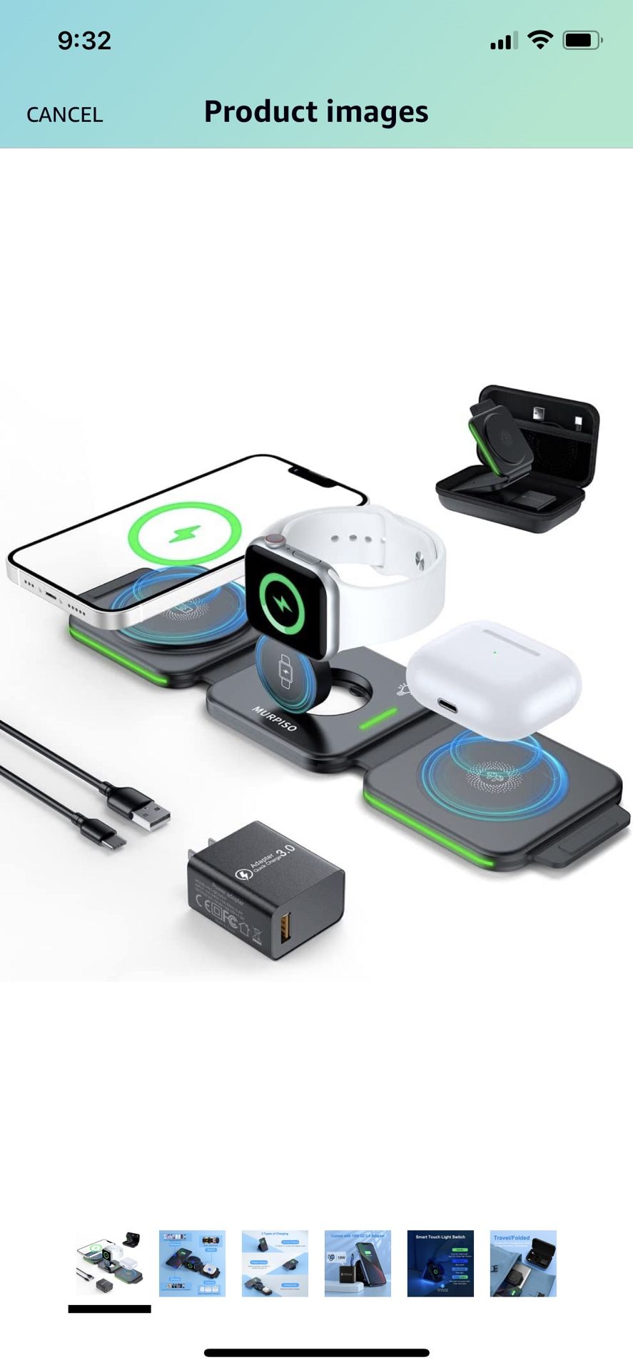 MURPISO 3 in 1 Magnetic Foldable Wireless Charger,Folding Fast Wireless Charger Station for Travel,Compatible with iPhone 13 12 11/Pro/XS/XR/8,AirPods