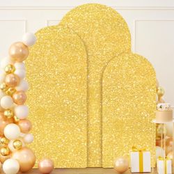 FUHSY Gold Arch Cover Set Of 3 Sequin Backdrop Cover Chiara Spandex Cover For Arch Glitter Wedding Arch Covers Stretchy Backdrop Fabric For Birthday P