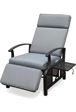 Adjustable Outdoor Recliner Chair with Flip Table, 150° Recline, Removable Olefin Cushions, 350lb Capacity, Gray $290 93