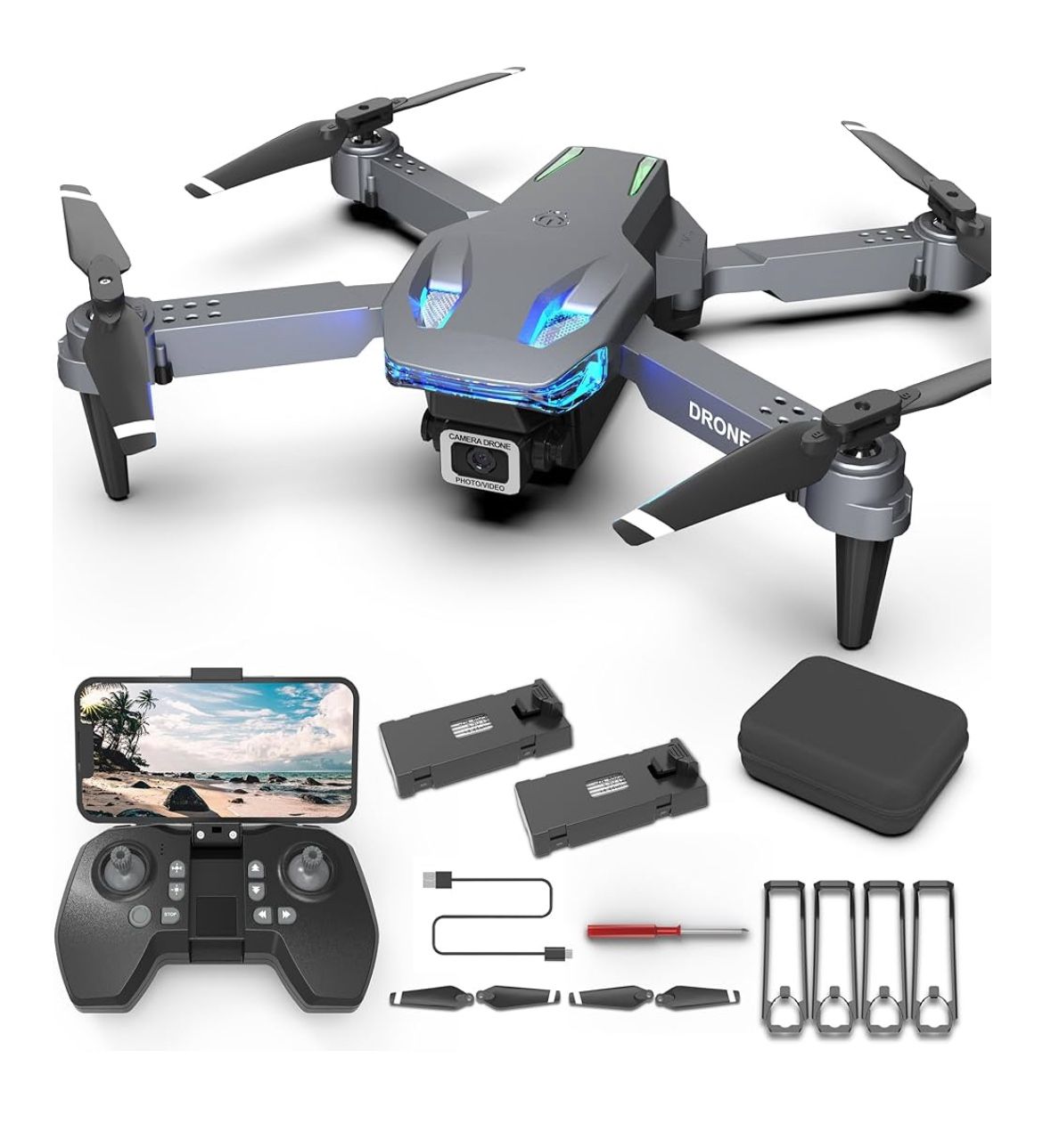 Drone with Camera T28 - Mini Drone 90° Adjustment RC quadcopter 1080P HD, Fpv Foldable Drones for Adults, Drones for kids, Gesture Selfy, Headless Mod