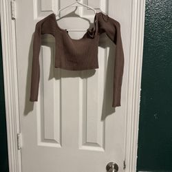 Zara Taupe Ribbed Knit Top