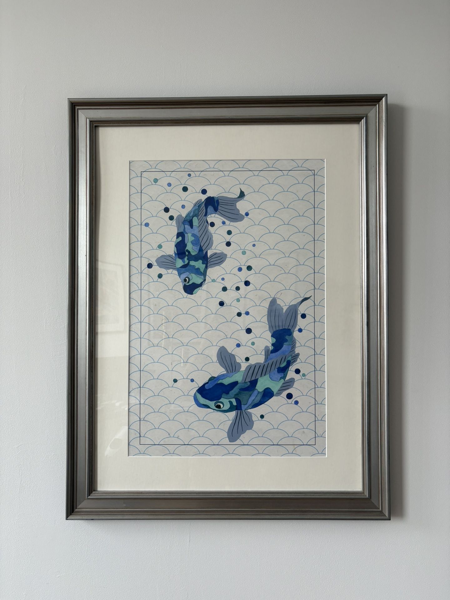 Framed Koi Fish Watercolor Print – Serene Blue Tones