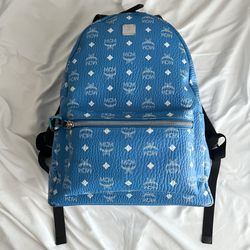 MCM Stark Backpack White Logo Visetos T Blue (Limited Release)