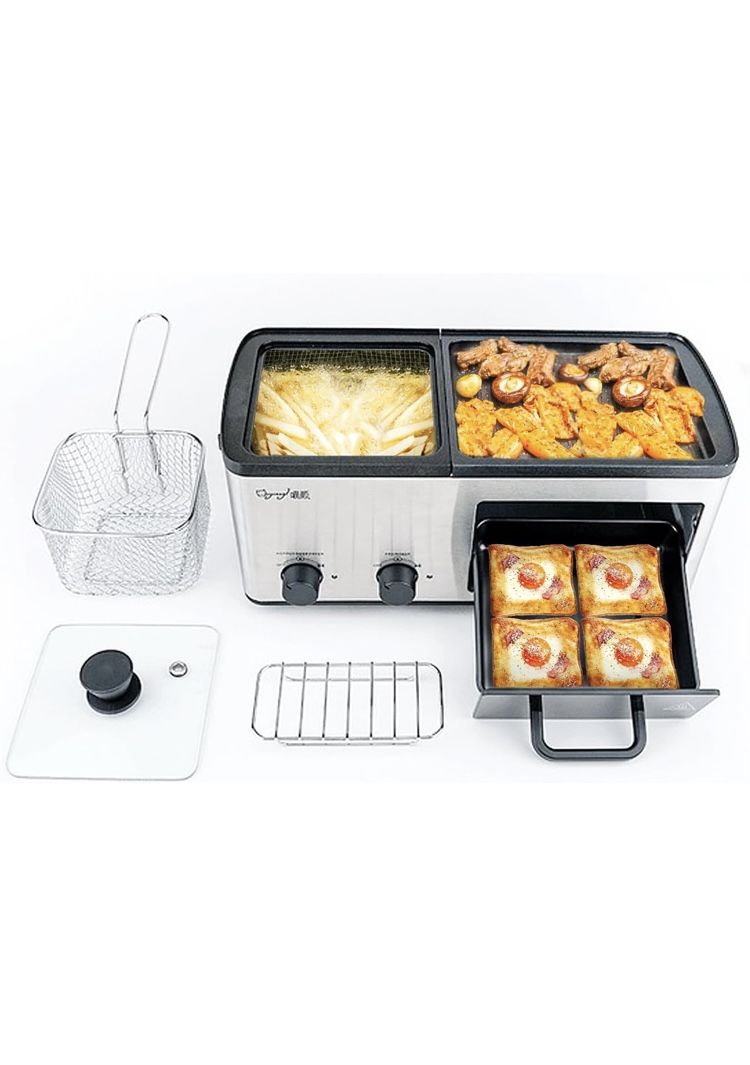 4 in 1 Hot Pot Electric with Grill and Frying Basket Independent Dual Temperature Control Korean BBQ