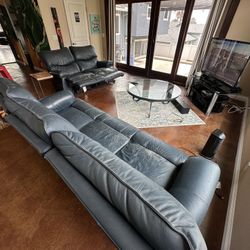 Leather Sofa Recliner, Glass Coffee Table, Tv Console