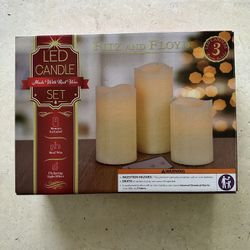 Fitz And Floyd 3 Pc LED Candle Set With Remote, Flickering Light Effect, Real Wax