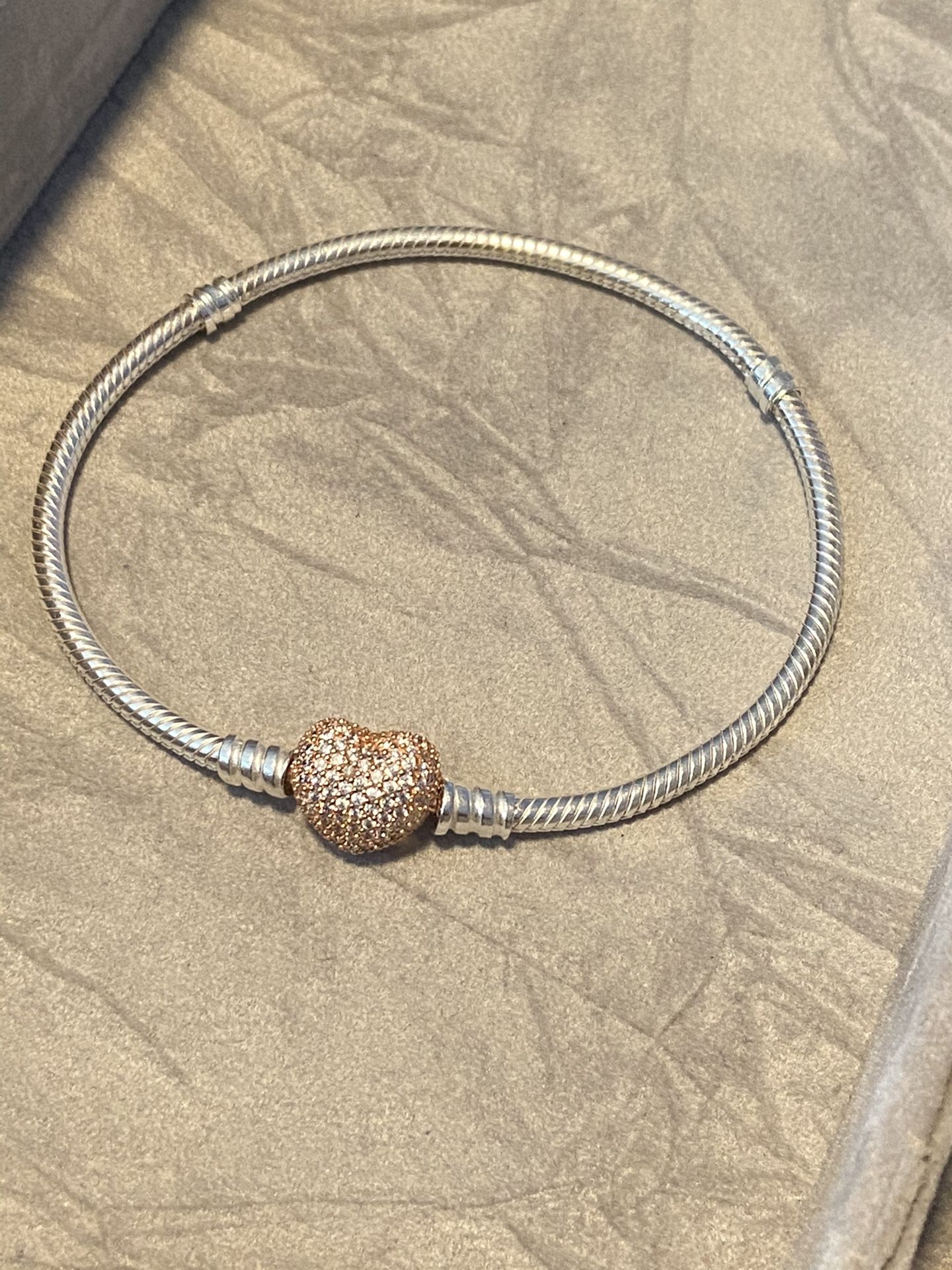 Pandora Bracelet Silver with Rose Gold charms and clasp