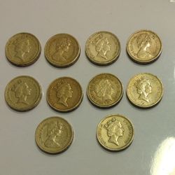 10- Great Britain 1 Pound Sterling Coins - Elizabeth II - For Collecting