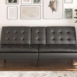 2 Mainstays Memory Foam Faux Leather PillowTop Futon with Cupholder