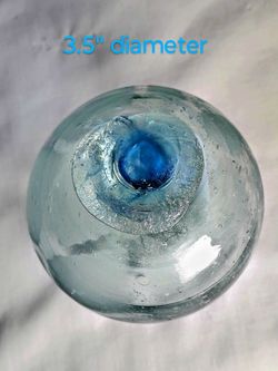 Unique 3.5" Antique Handblown Blue Japanese Glass Float Bubbles Throughout Glass and External Frosted Pattern